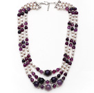 紫玛瑙 白珍珠项链 多层多圈款式 可调节