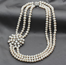 白色珍珠多圈项链 配水钻 合金扣
