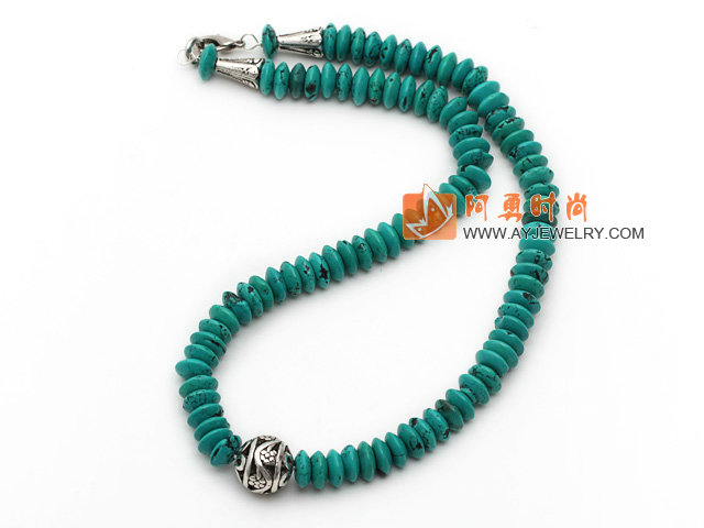 新疆绿松石项链 算盘珠款式 配合金扣 镂空圆珠
