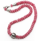 粉红彩玉项链配合金扣镂空圆珠 简约单层叠珠款