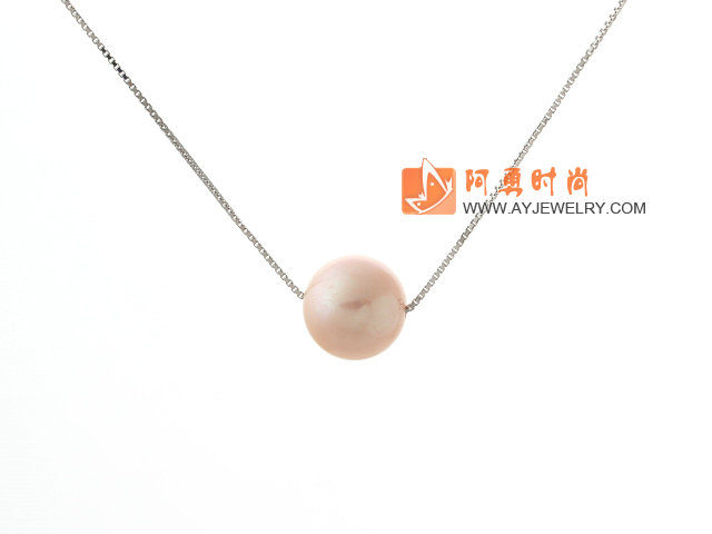 925银镀白金项链 配粉珍珠吊坠