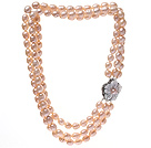9-10mm 天然粉色米形珍珠项链 三排贝壳花扣款