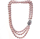 9-10mm 天然紫色米形珍珠项链 三排贝壳花扣款