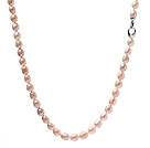 9-10mm 天然粉色米形珍珠项链 配时尚扣
