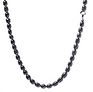 9-10mm 天然黑色米形珍珠项链 配时尚心形扣