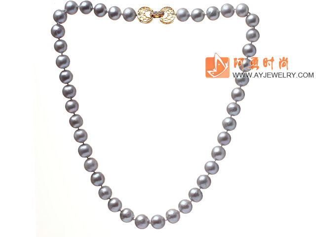 10-10.5 A级银灰色珍珠项链 简约单层珠链款