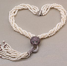 天然白色珍珠项链 配紫色满钻豹子 多股扭扭Y形款