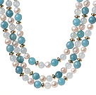 白珍珠 海绵蓝晶项链 三层款