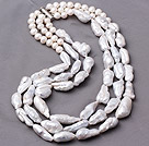 天然白色异形珍珠项链 三层款