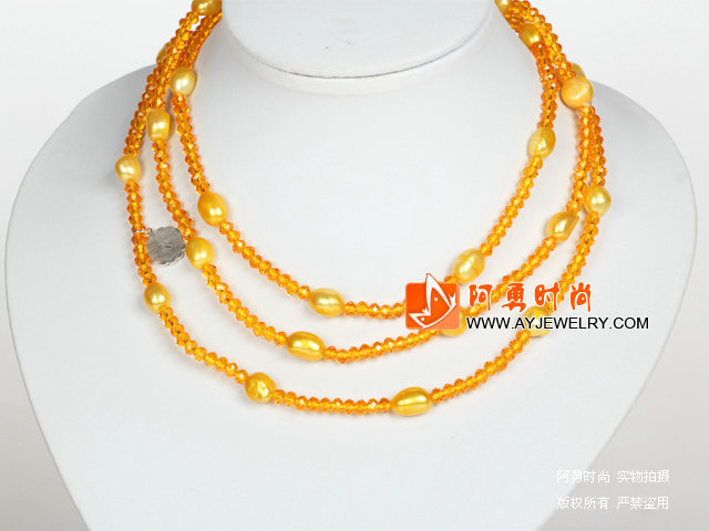 橘黄色水晶巴洛克珍珠长款项链