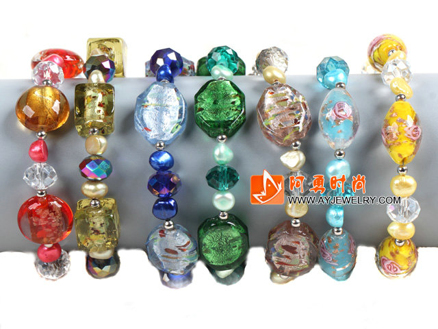 7条水晶珍珠琉璃手链（颜色随机）