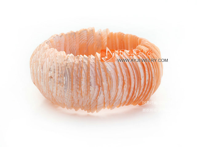 橘粉色马蹄螺中粗贝壳手环手链 手排款