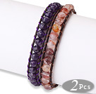 天然水晶皮绳手链 2条入 单层编织款 紫水晶红云水晶