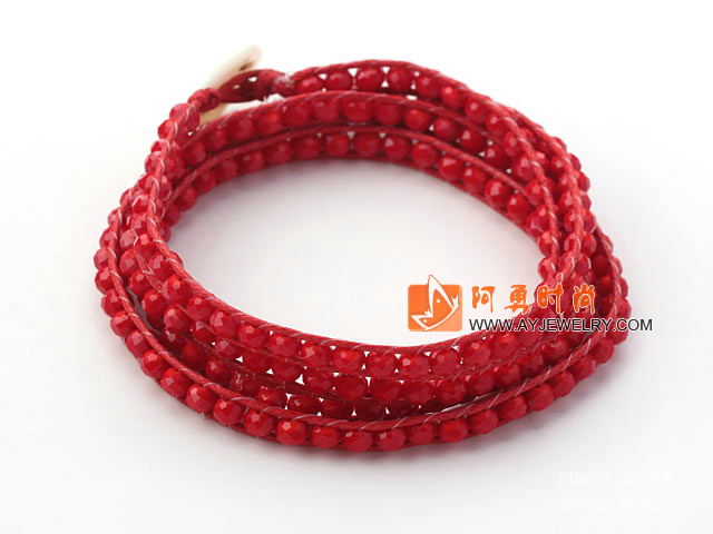 红色玉料水晶编织手链