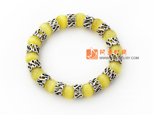 黄色猫眼石手链 单圈圆珠弹力线款