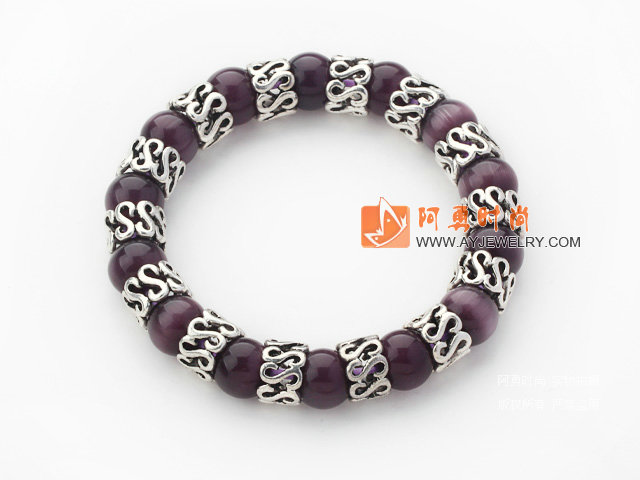 紫色猫眼石手链 单圈圆珠弹力线款