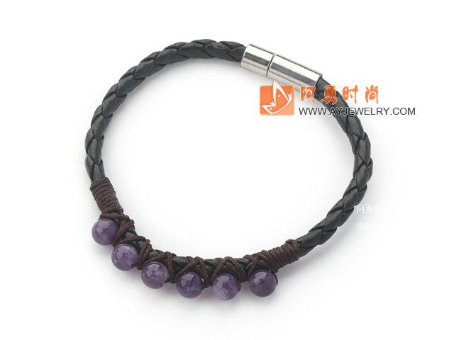 紫水晶皮绳手链