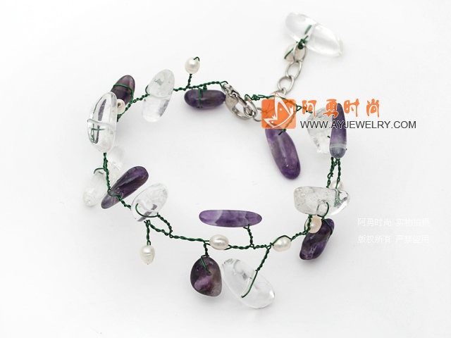 紫晶白水晶珍珠手链
