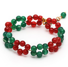 红玛瑙绿玛瑙圣诞节手链 可调节 双层缠绕款