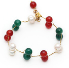 白珍珠红玛瑙绿玛瑙手链 圣诞节款