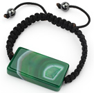 绿色巴西条纹玛瑙手链 长度可调节 单层编织绳款
