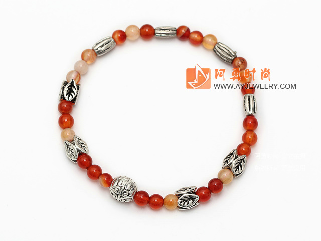 本色玛瑙手链配藏银 精致细小 简约单层款