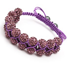 粉紫色水钻球手链 手环 可调节 配紫绳 （特彩）