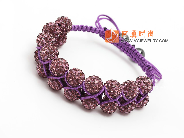 粉紫色水钻球手链 手环 可调节 配紫绳 （特彩）