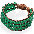 绿玛瑙皮绳手链 三层皮绳编织款