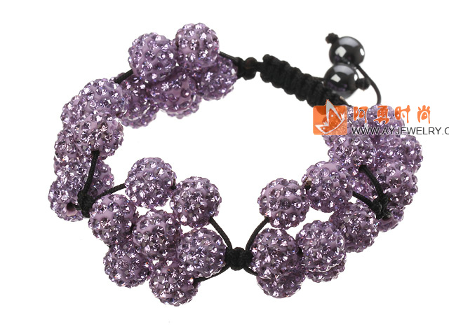紫色软陶水钻球手链 特彩 花朵编织款