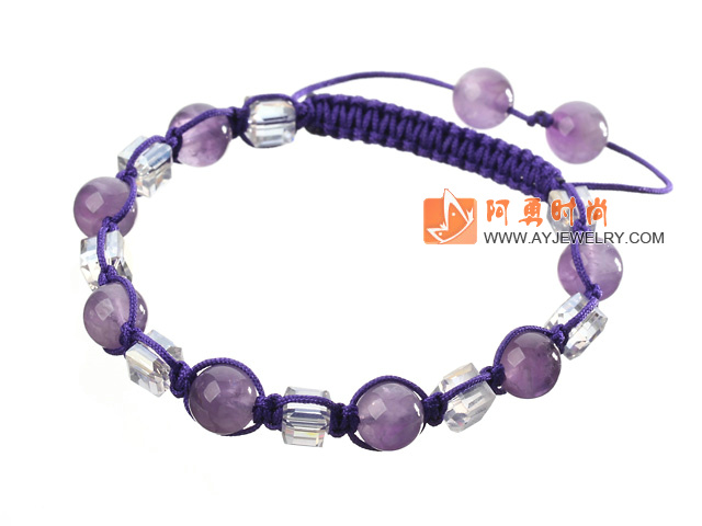 紫水晶 方形人造水晶手链 编织款