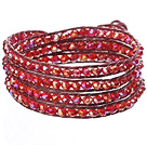 红水晶蜡绳手链 4圈编织缠绕款