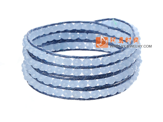 蓝水晶蜡绳手链 4圈编织缠绕款