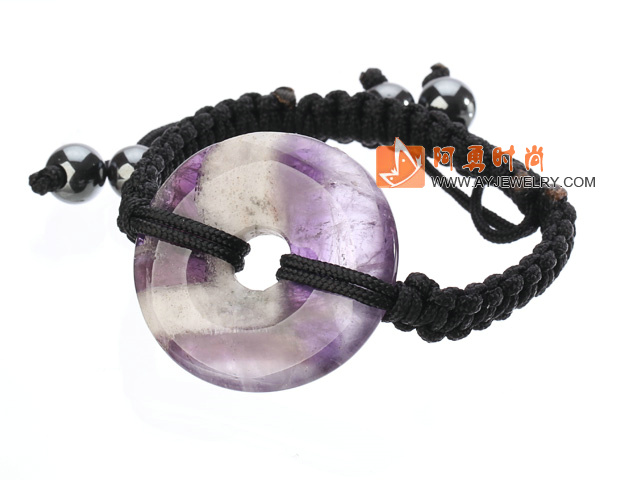 紫花晶平安扣手工手链 简约单层编织手链