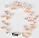 3-4mm天然粉珍珠梦幻手链 配磁力扣