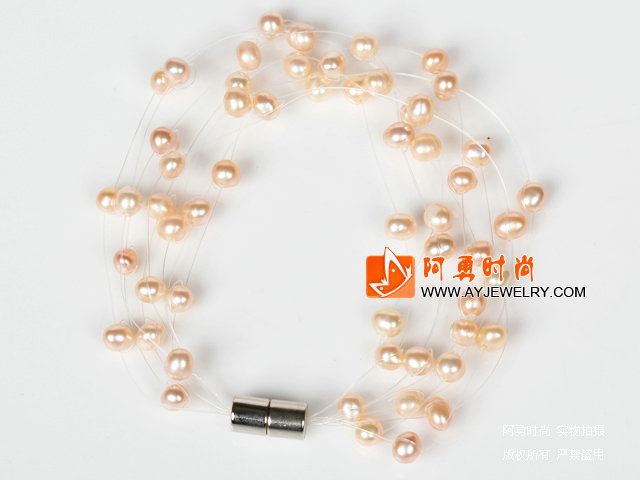 3-4mm天然粉珍珠梦幻手链 配磁力扣
