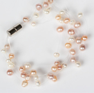 3-4mm天然白粉紫珍珠梦幻手链 配磁力扣