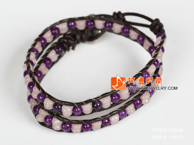 紫玉芙蓉石皮绳多层绕圈手链