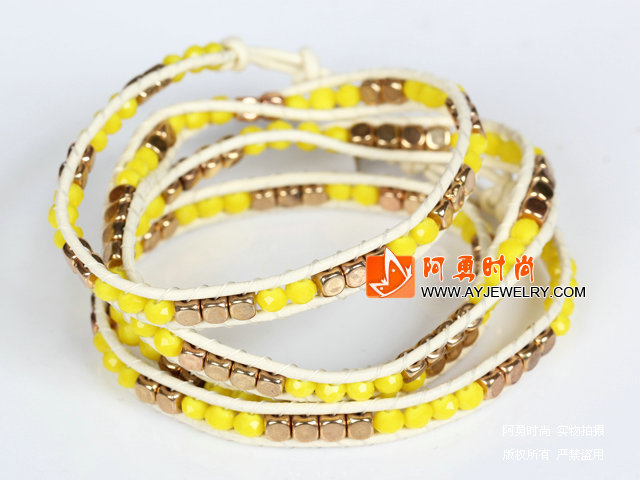 黄水晶黄铜块四层绕圈手链