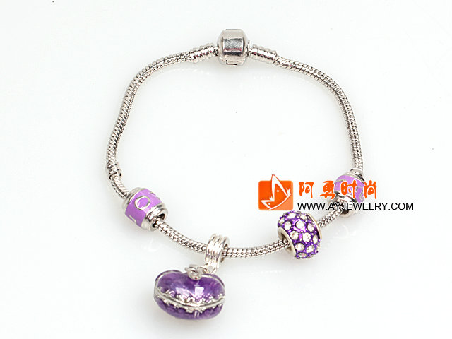 时尚紫色欧洲珠串珠手链 配许愿盒吊坠