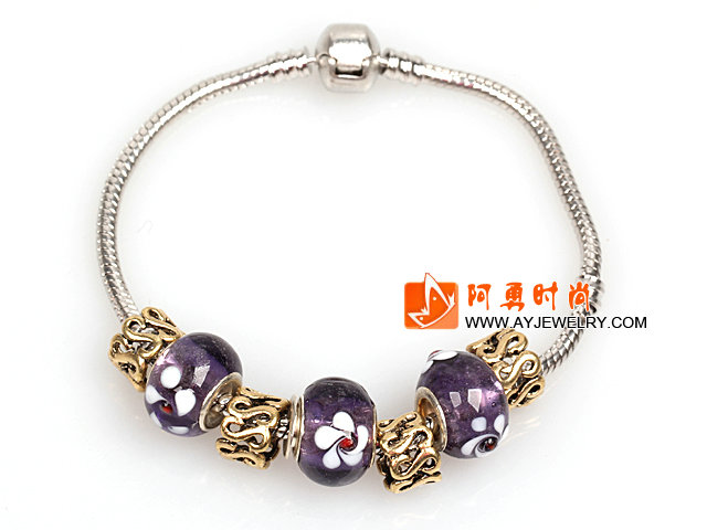 时尚深紫色欧洲珠串珠手链