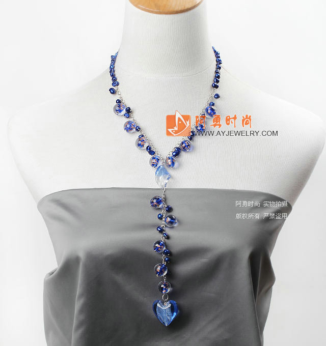 宝蓝色珍珠<em>琉璃</em>项链<em>毛衣链</em>-饰品-饰品<em>批发</em>-编号